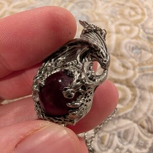 Silver Dragon Pendant with Purple Stone